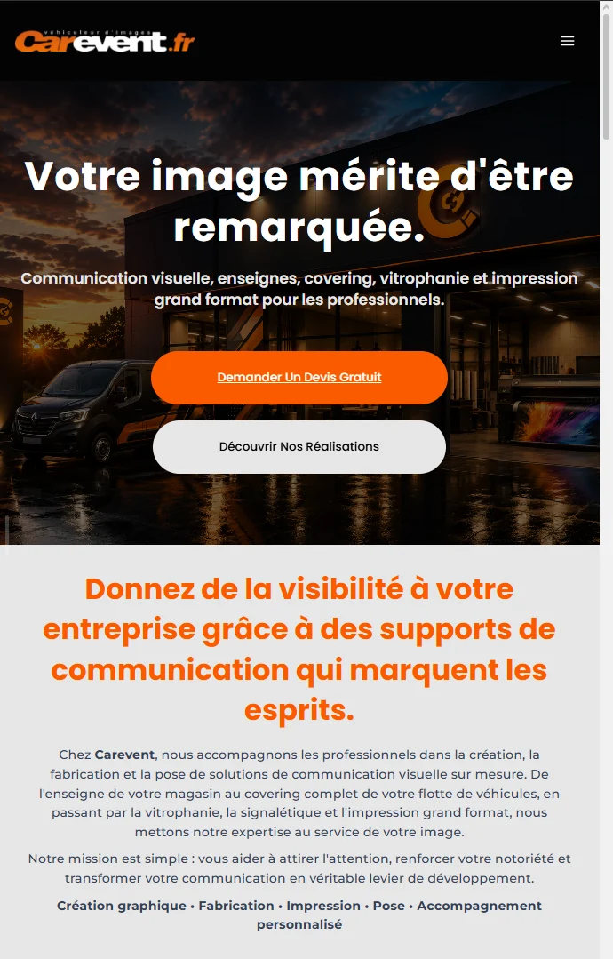 Capture du site Carevent en format tablette ou mobile